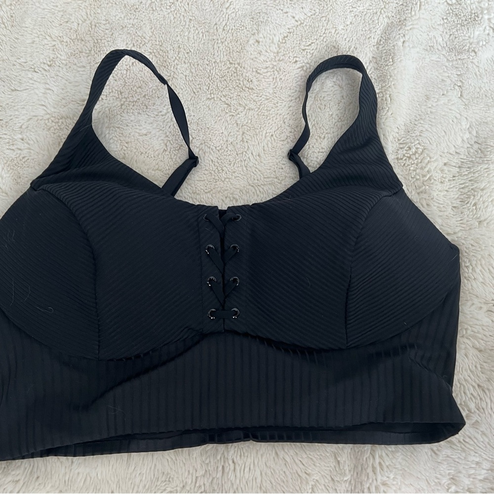 Black Ribbed corset style lounge bra